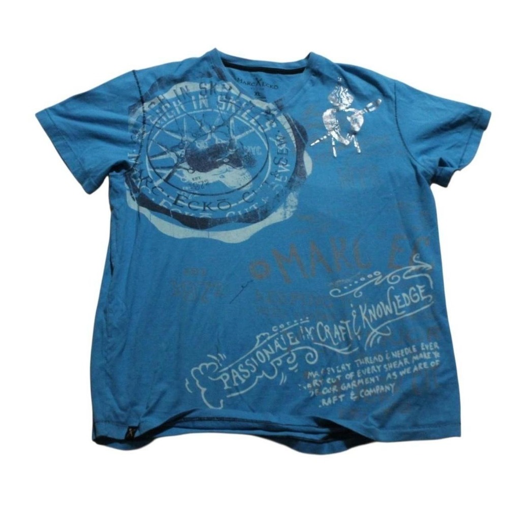Mens Y2K Style Skater Streetwear Grunge Punk Marc Ecko Blue T-shirt